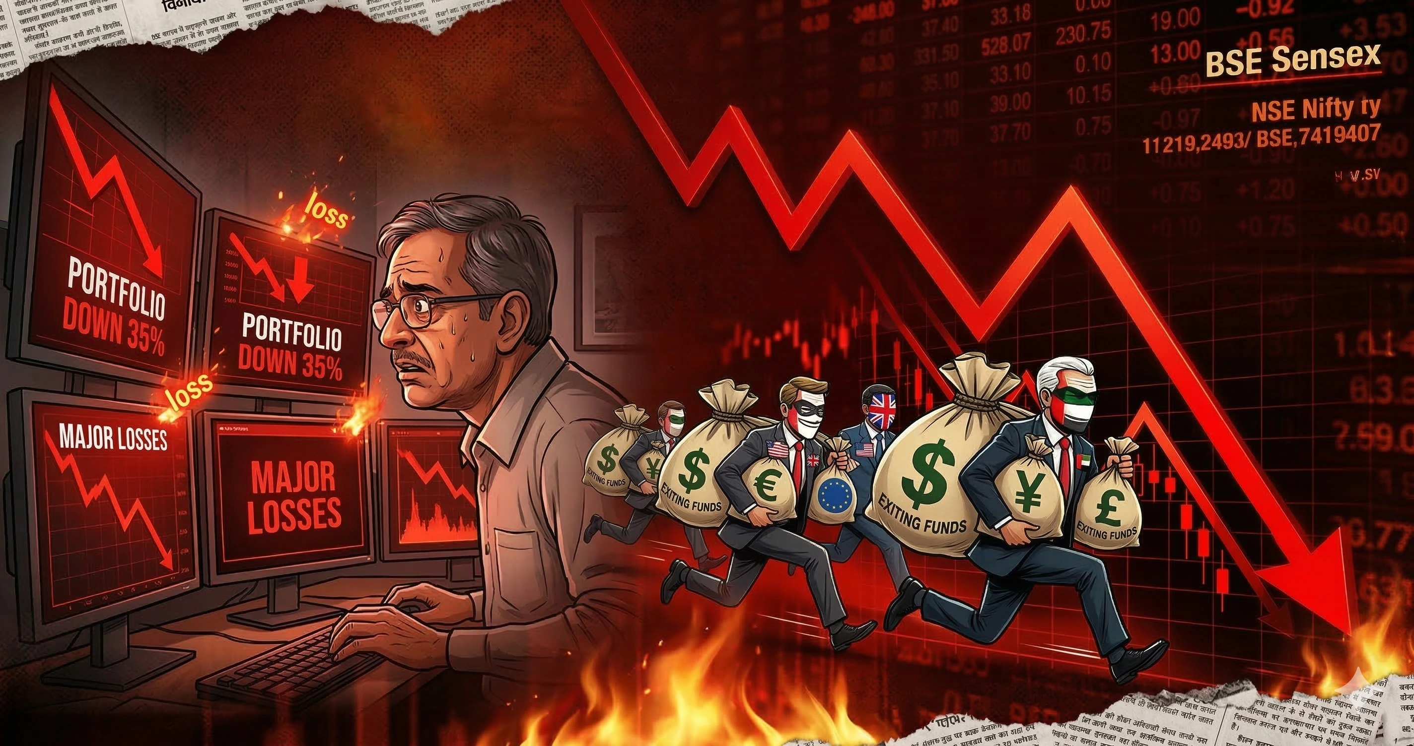 India stock market crash — Sensex Nifty red graph.webp